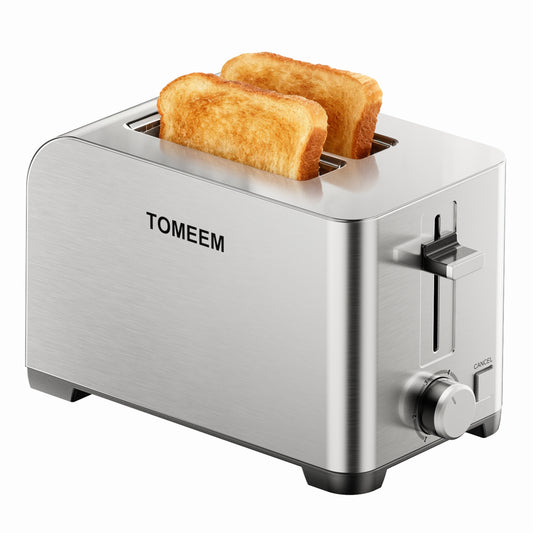Tomeem 2-Slice Toaster with 6 Shade Settings, Removable Crumb Tray and Self-centering Guide, Stainless Steel