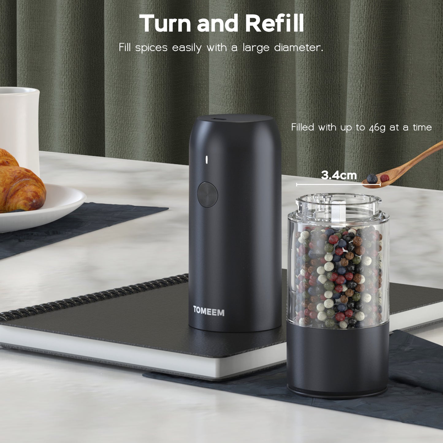 [Upgraded Larger Capacity] Electric Salt and Pepper Grinder Set - USB  Rechargeable One Hand Operation Automatic with Adjustable Coarseness & LED  Light