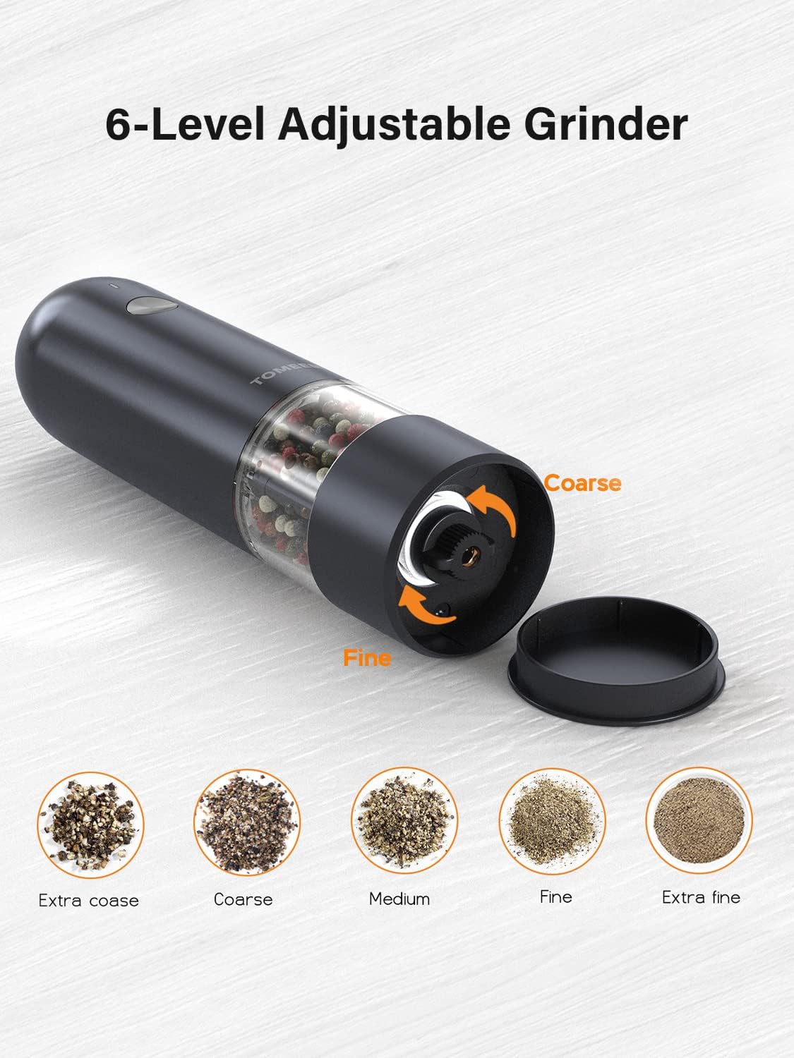 Electric Salt and Pepper Grinder Set - USB Rechargeable One Hand