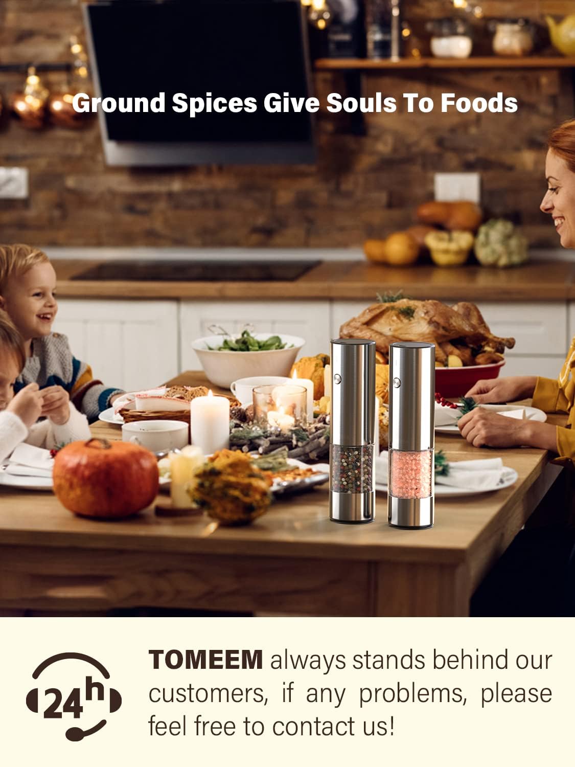 TOMEEM Electric Salt & Pepper Grinder Set (2 pcs) 6-Level