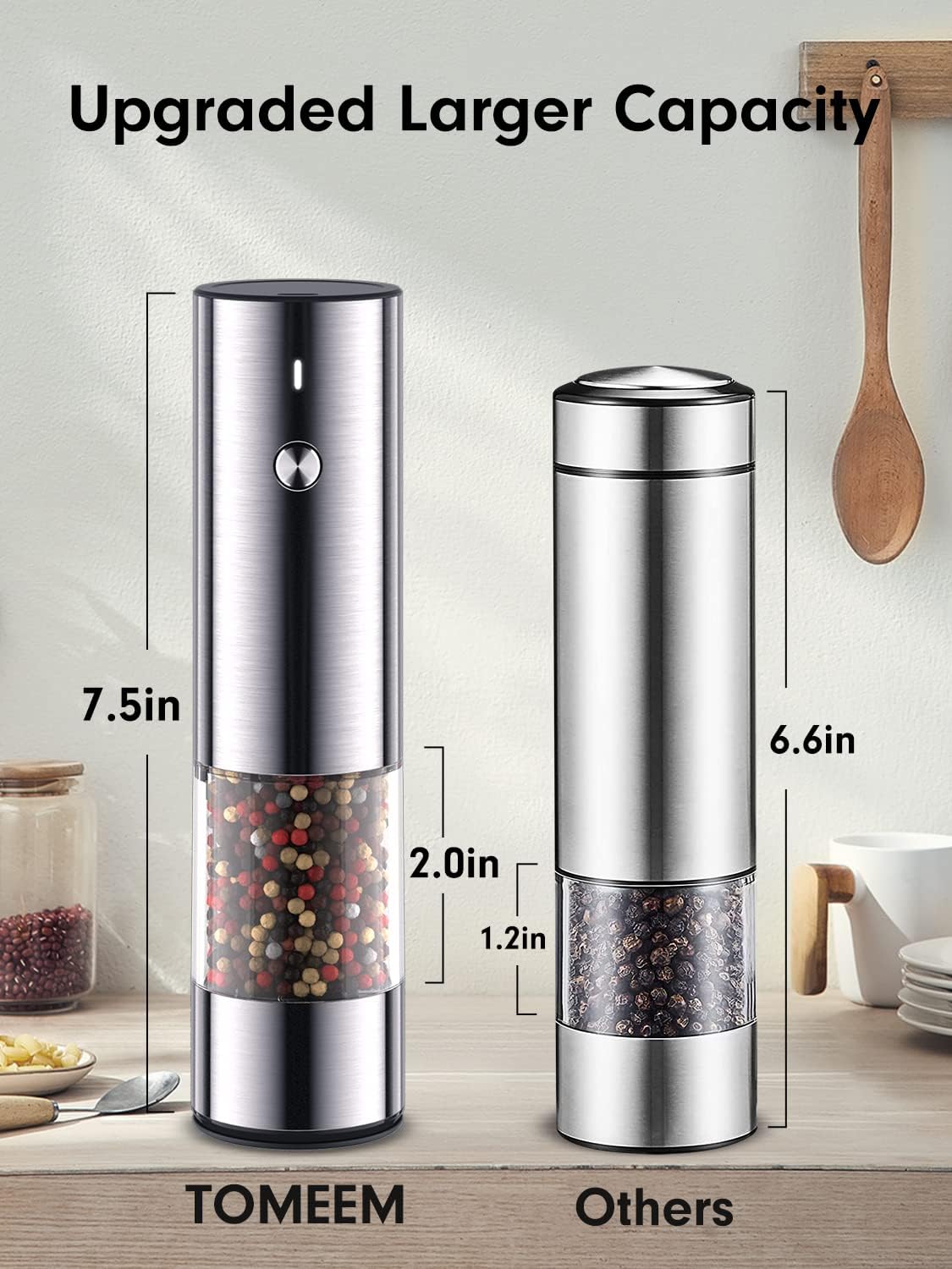 Pepper and Salt Grinder Electric Mill Set Adjustable Stainless Steel  Automatic